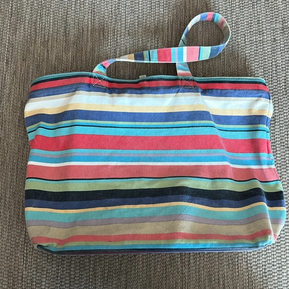 Vintage Eddie Bauer Summer Striped Cotton Canvas Tote